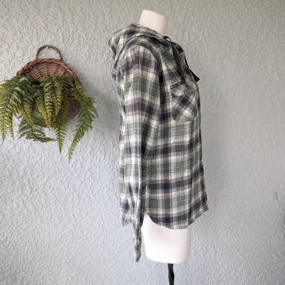 Carhartt hooded button down flannel green‎ size sm - Picture 3 of 6